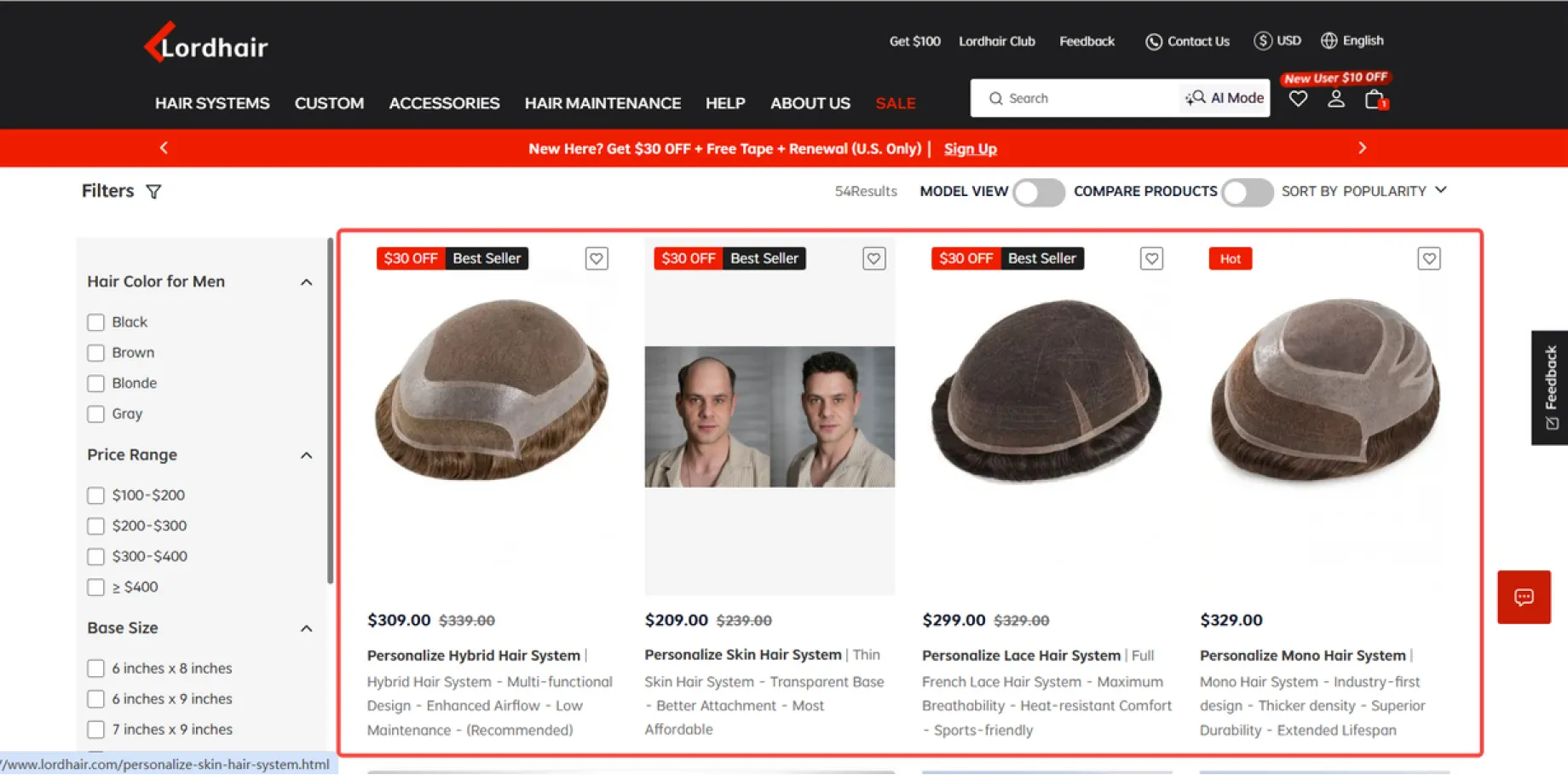 Browse and choose a stock hair system