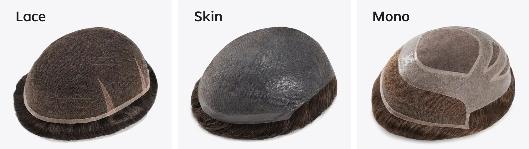 Lace, skin, and mono hair system base materials